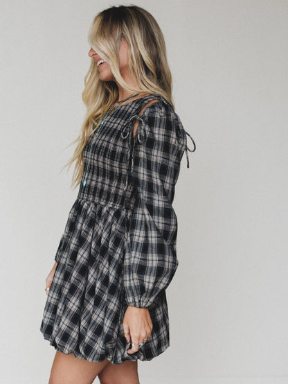 Sunset Rust Plaid Dress - Black