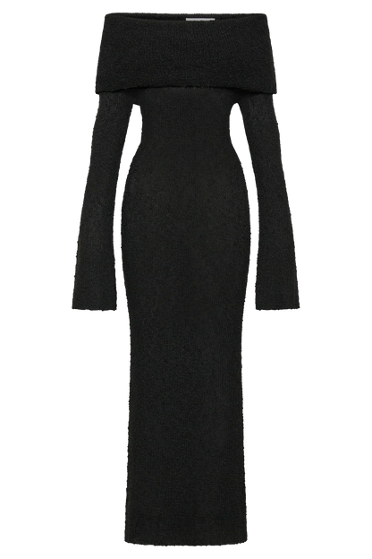 Marisol Off Shoulder Boucle Maxi Dress - Black