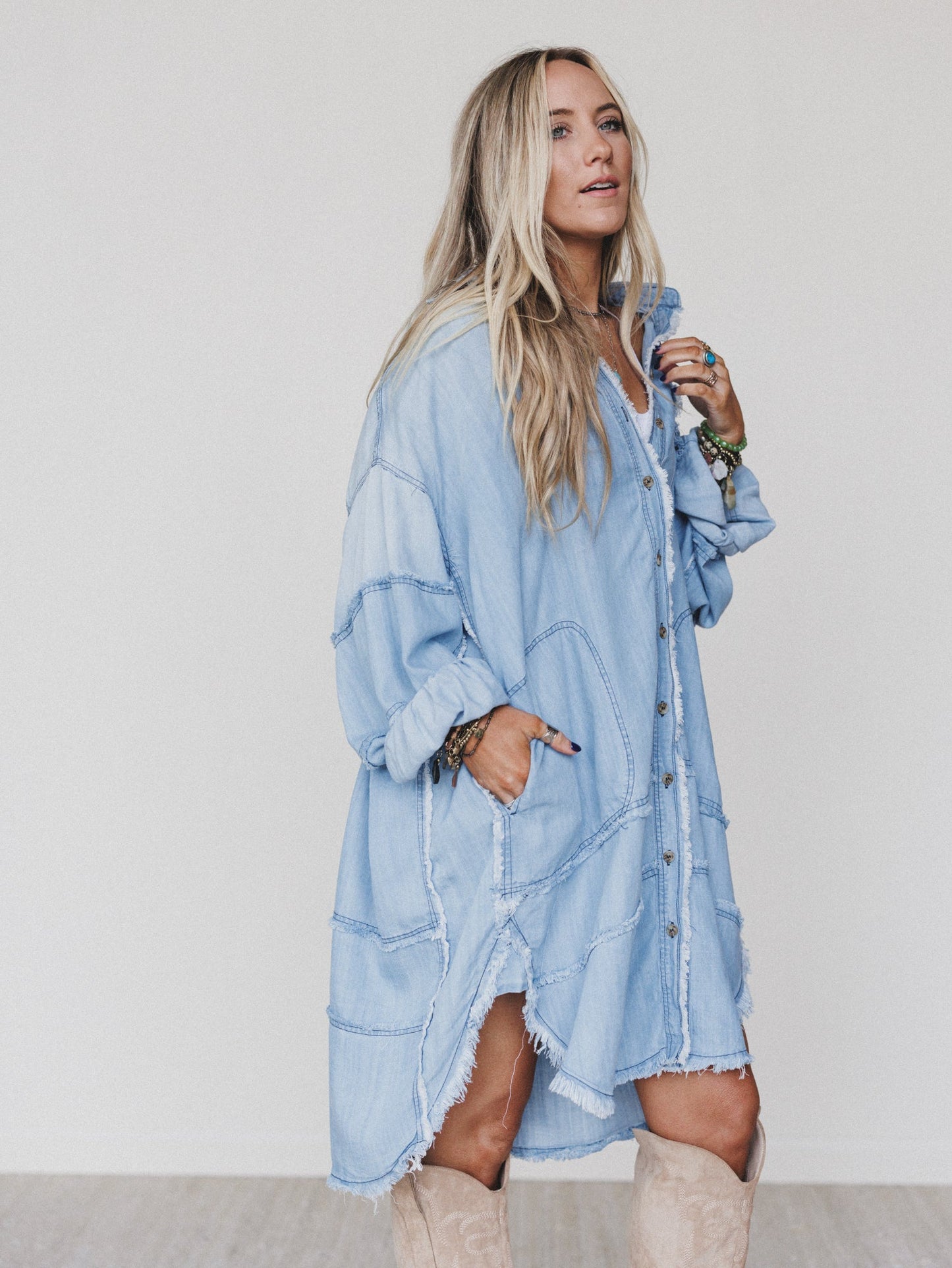 Ophelia Oversized Denim Dress - Washed Denim