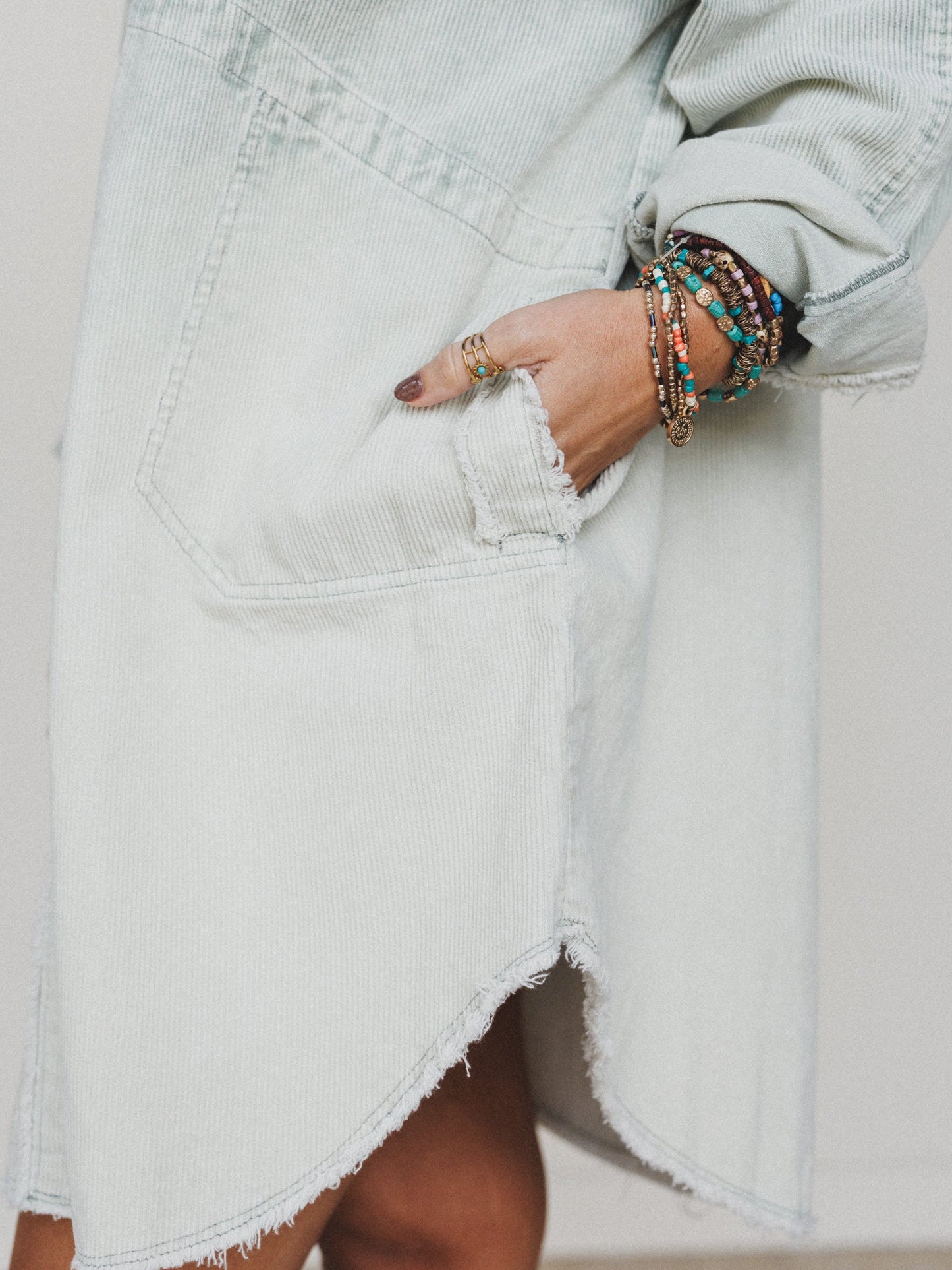 All You Do Tie Dye Corduroy Tunic Dress - Sage
