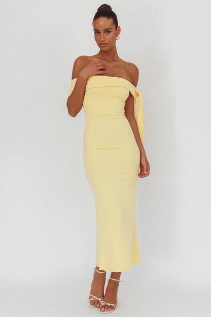 Aurora Sky Off-Shoulder Tie Maxi Dress Lemon