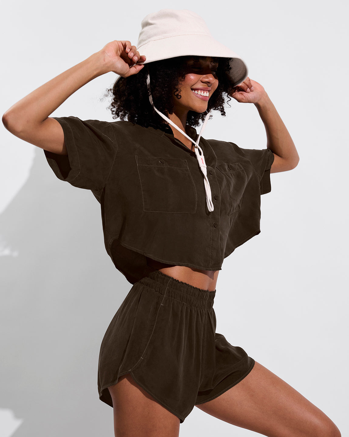 Day Trip Button Down *Cropped - Cold Brew