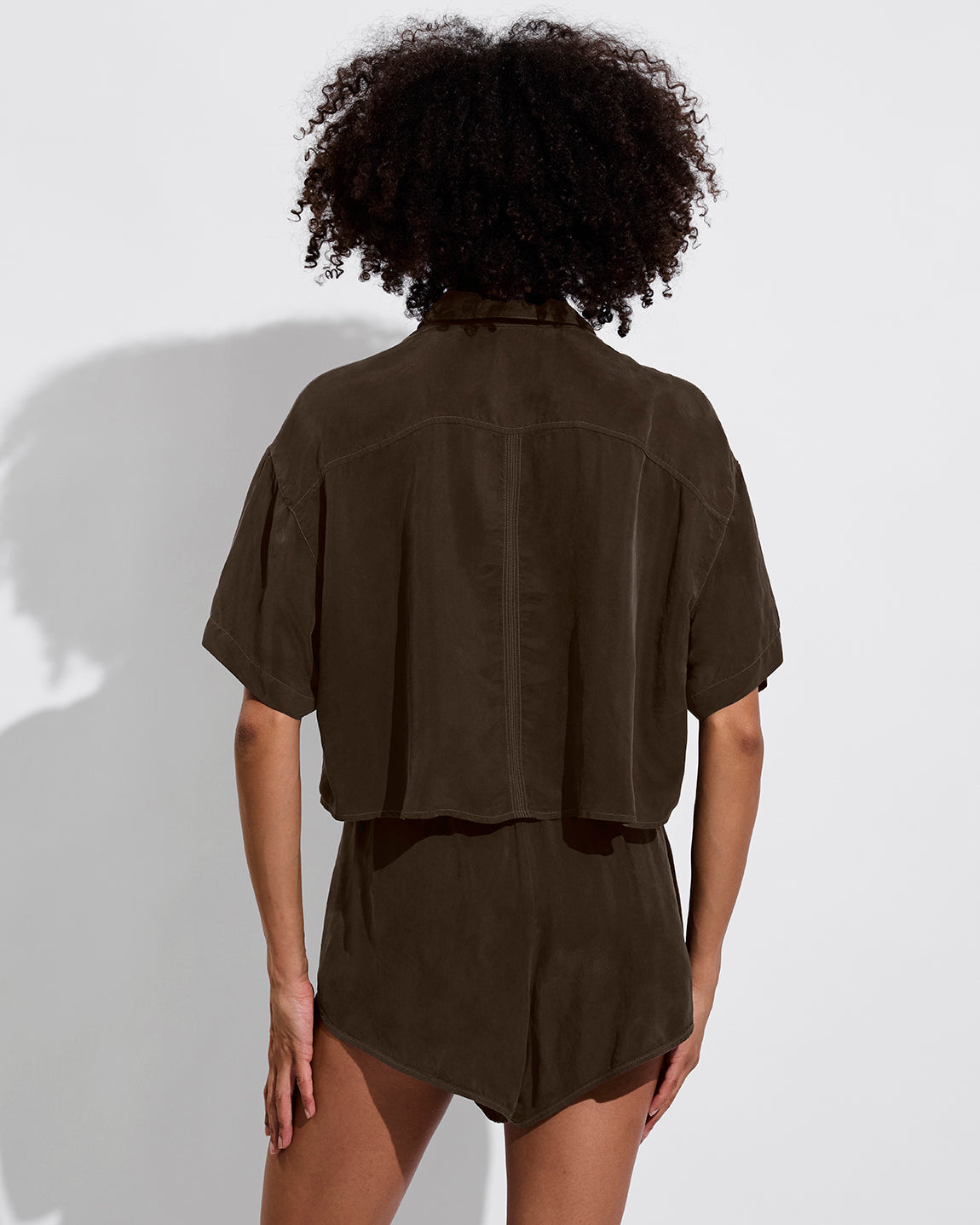Day Trip Button Down *Cropped - Cold Brew