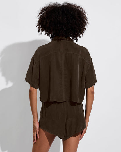 Day Trip Button Down *Cropped - Cold Brew
