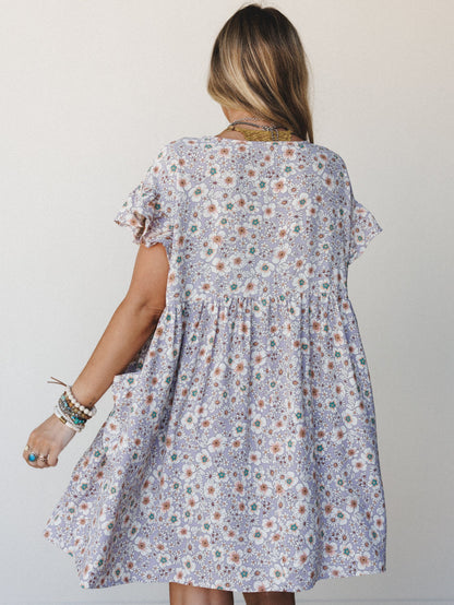 The Nest Stasia Printed Tulip Dress - Lavender