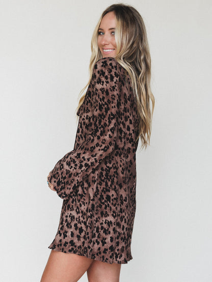 Catwalk Mini Dress  - Mocha Leopard