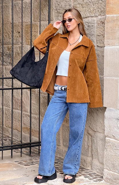 Suki Tan Suede Oversized Jacket