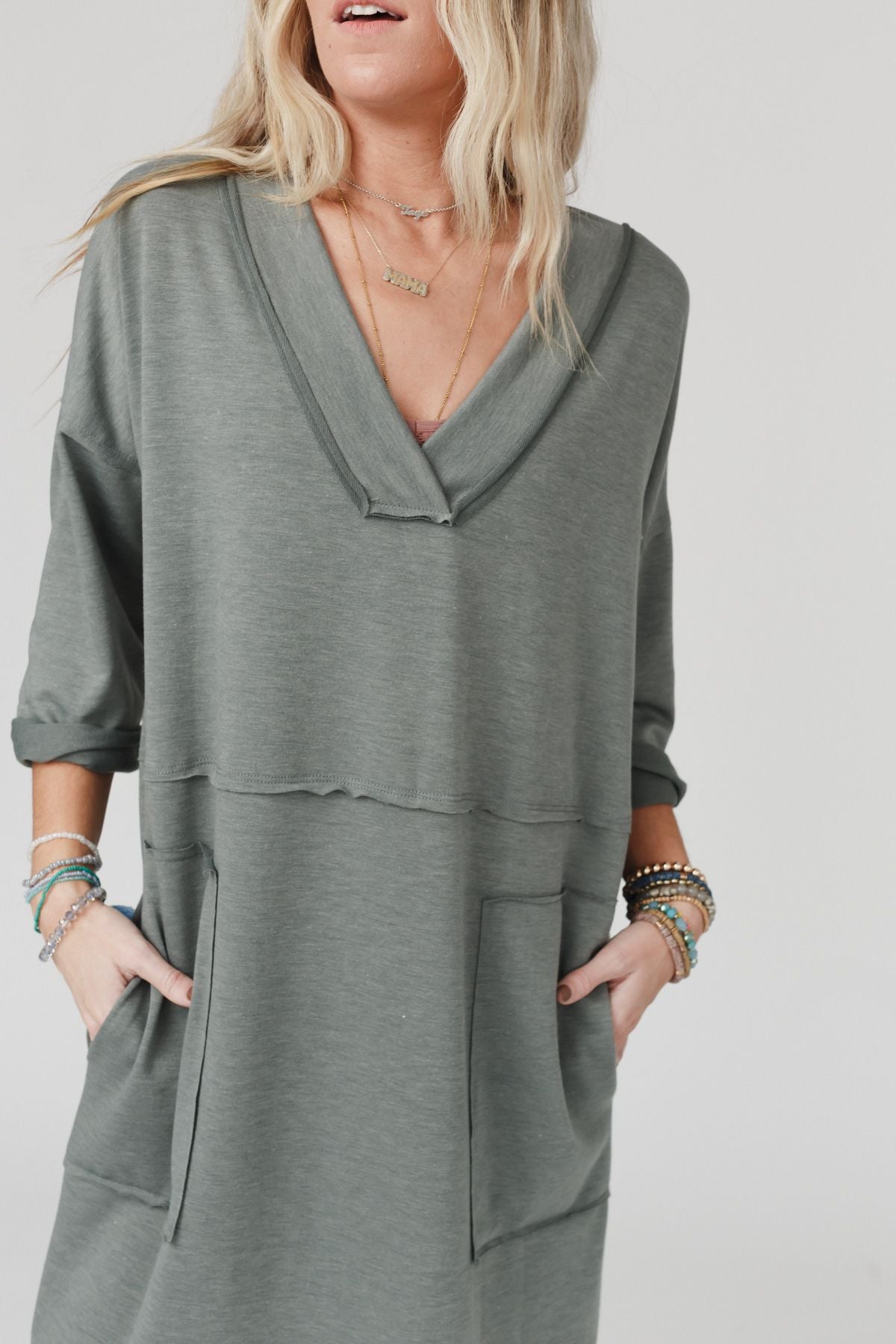 The Nest Meadow Long Sleeve Slit Maxi Dress - Light Olive