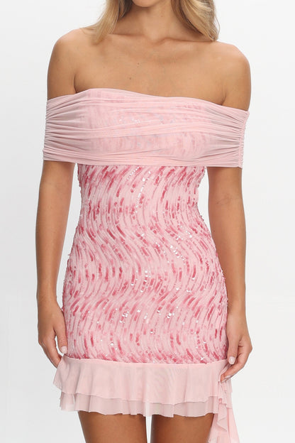 Talking Stage Off-Shoulder Mini Dress Pink