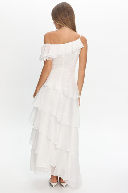 Elizaveta One-Shoulder Tiered Maxi Dress Ivory