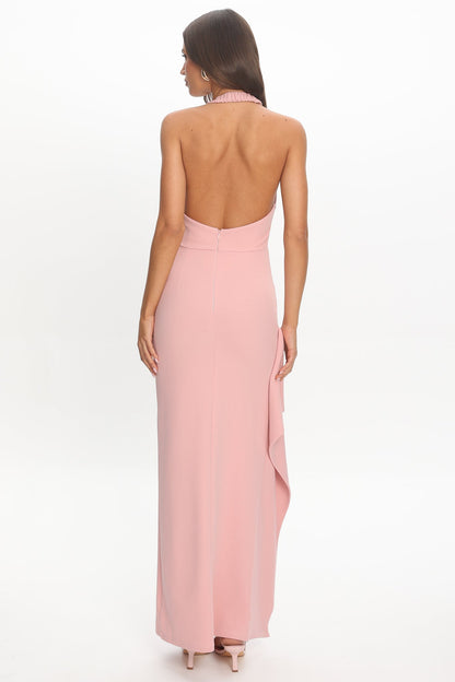 For The Lovers Side Split Halter Maxi Dress Blush