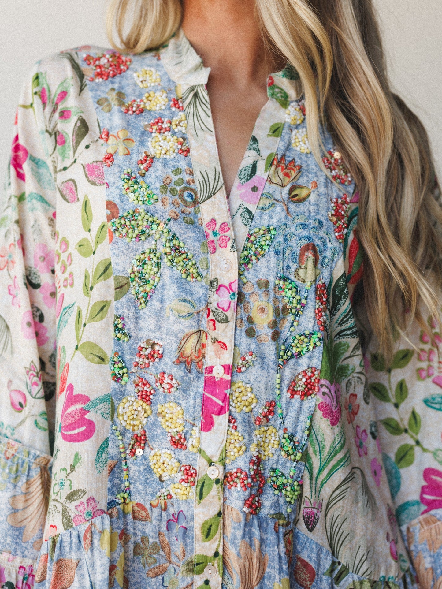 Rainbow Rain Drops Dress - Cream Multi