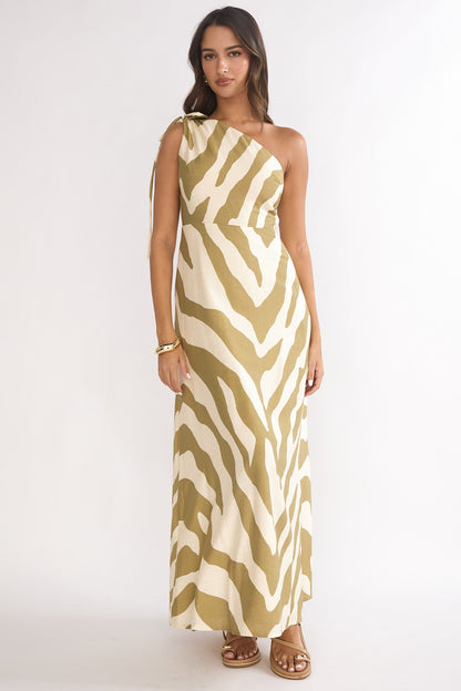 Tavina One-Shoulder Maxi Dress Zebra Khaki