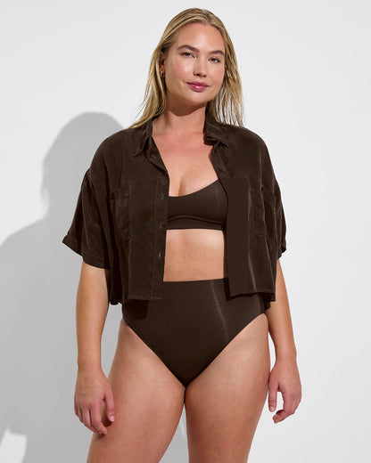 Day Trip Button Down *Cropped - Cold Brew