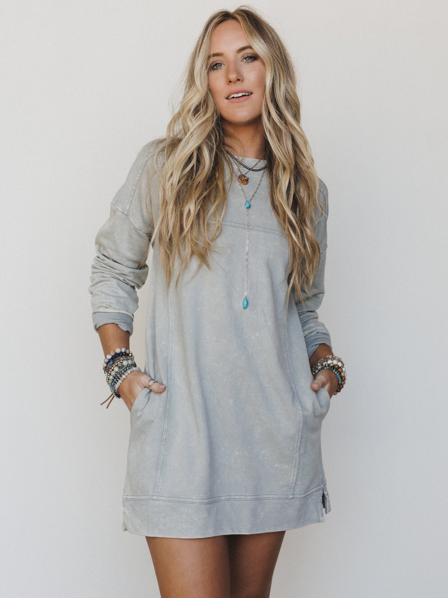 Mission Cozy Sweatshirt Dress  - Sleet