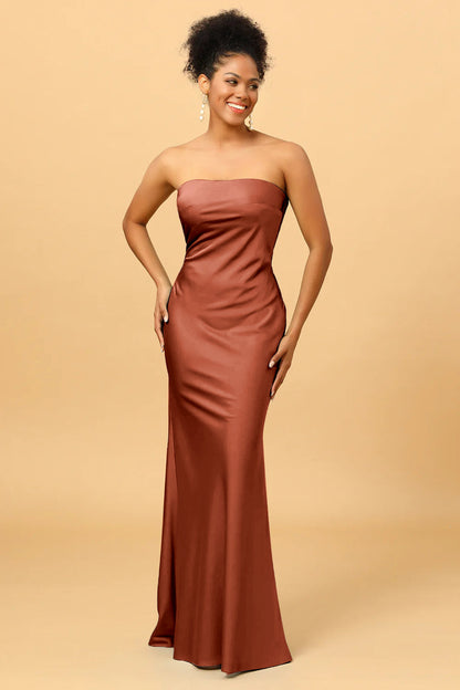 Grey Blue Satin Mermaid Bridesmaid Dress