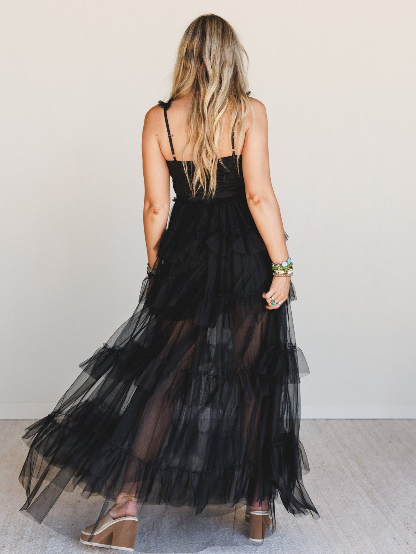 Isley Lace Tiered Maxi Dress - Black