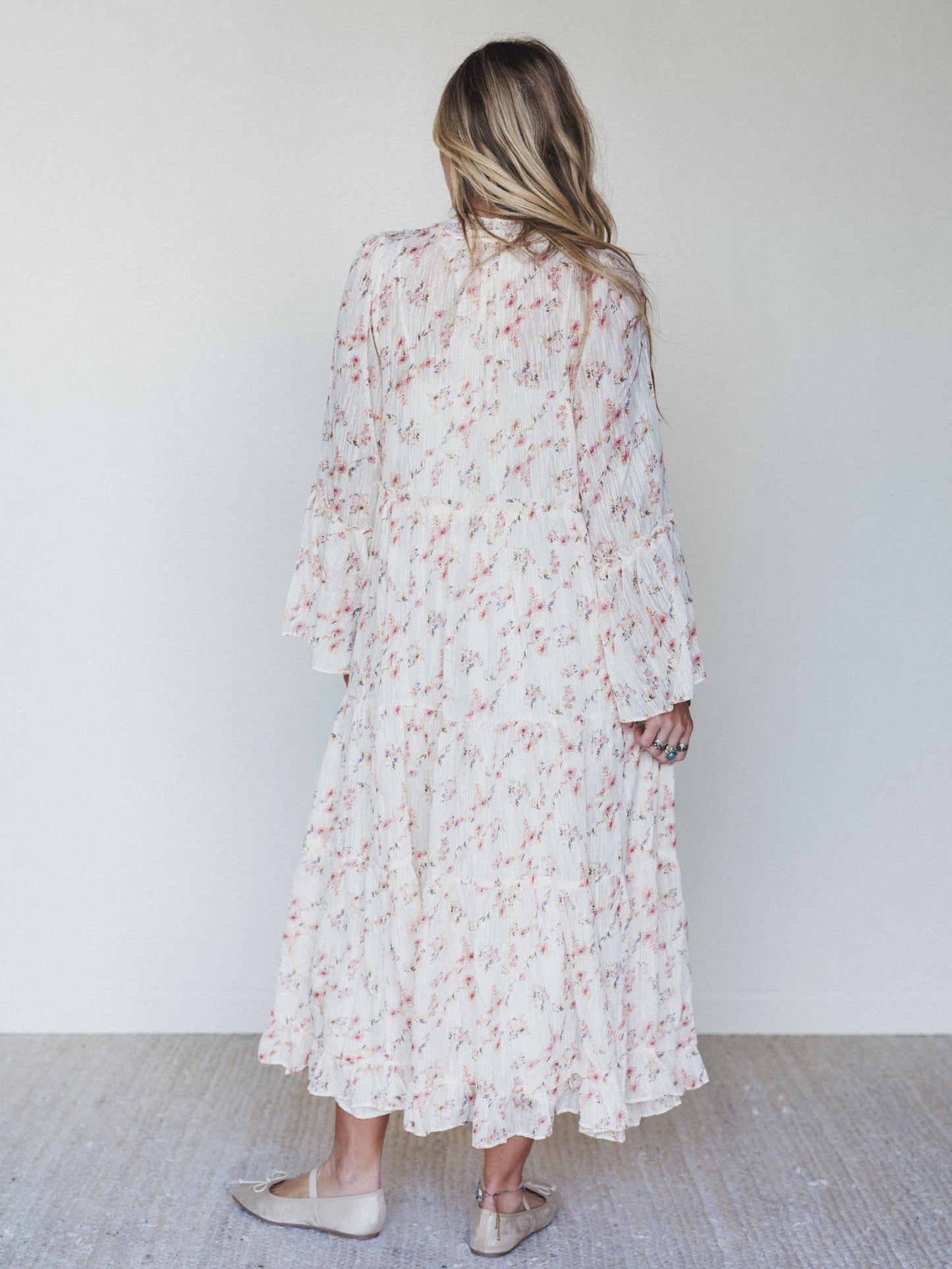 Vintage Petals Tiered Flare Maxi Dress - Cream Multi