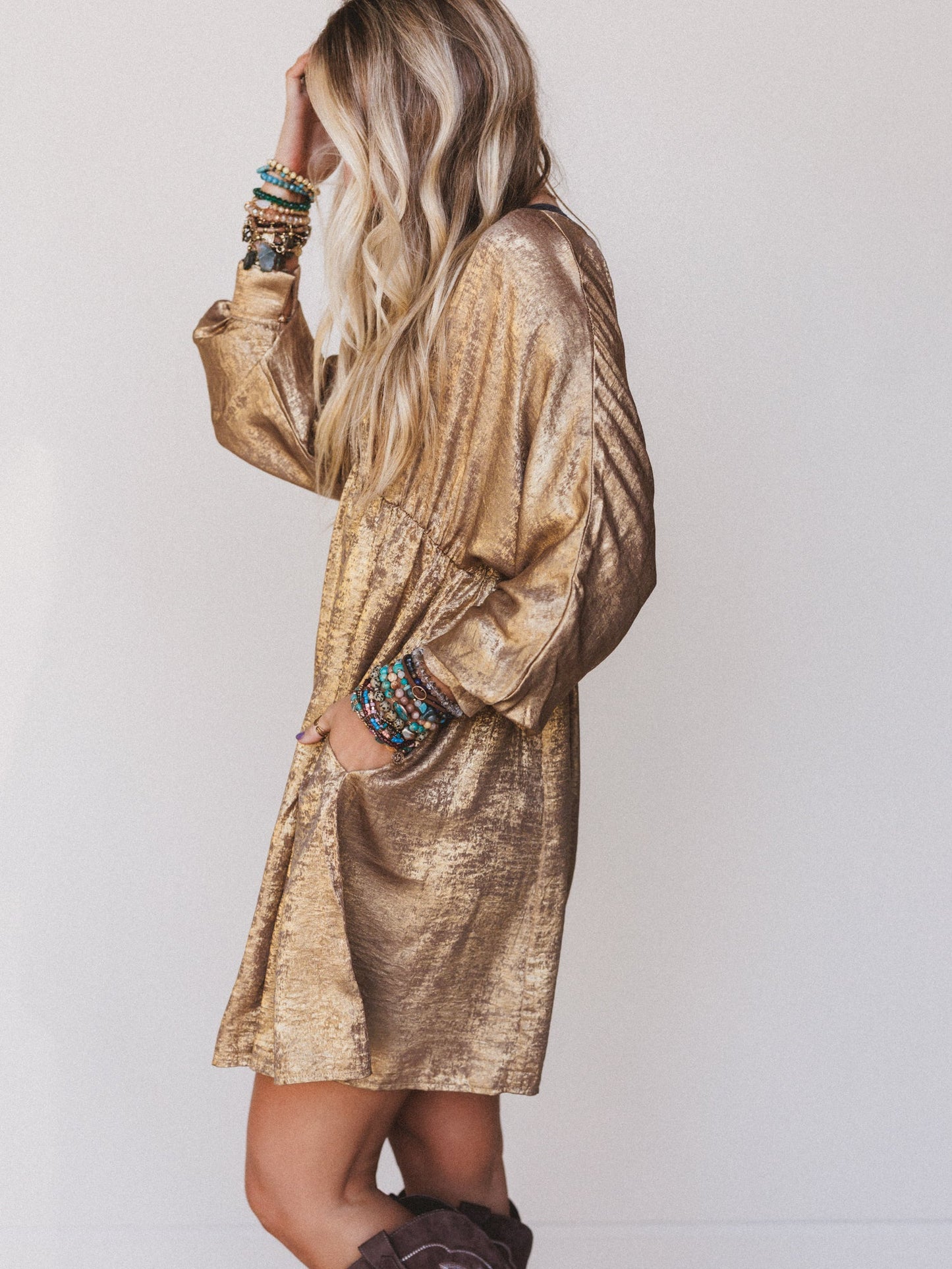 Golden Aura Babydoll Dress - Gold