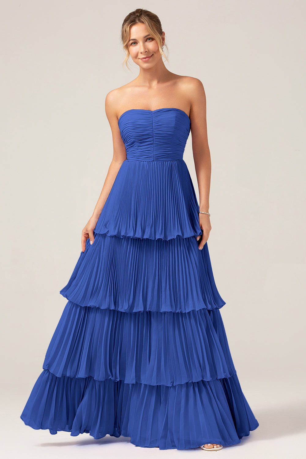 A-Line Sweetheart Tiered Chiffon Long Lilac Bridesmaid Dress with Pleated