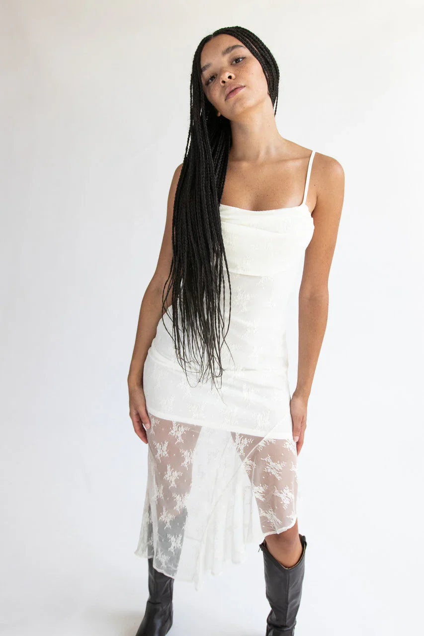 Asymmetric Hem Lace Dress