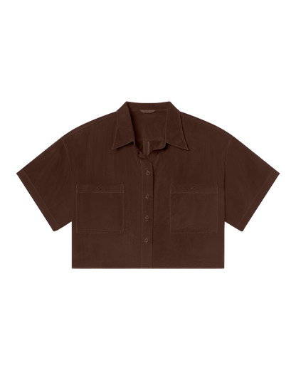 Day Trip Button Down *Cropped - Cold Brew