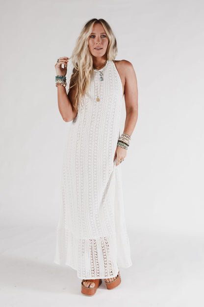 Sunpetal Crochet Maxi Dress - White