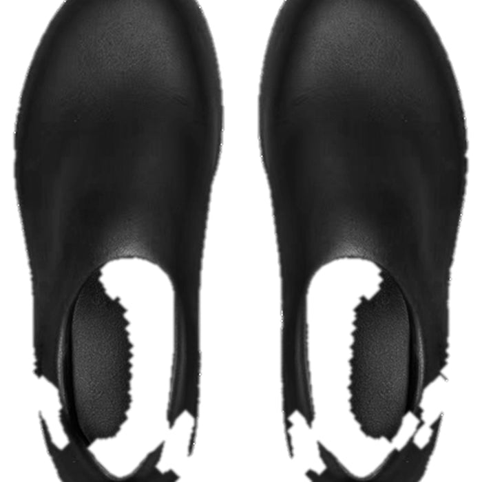 Pair of black slippers on a white background